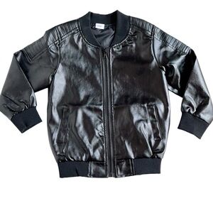 Toddler Boy Trendy Zipper PU Faux Leather Black Bomber Jacket